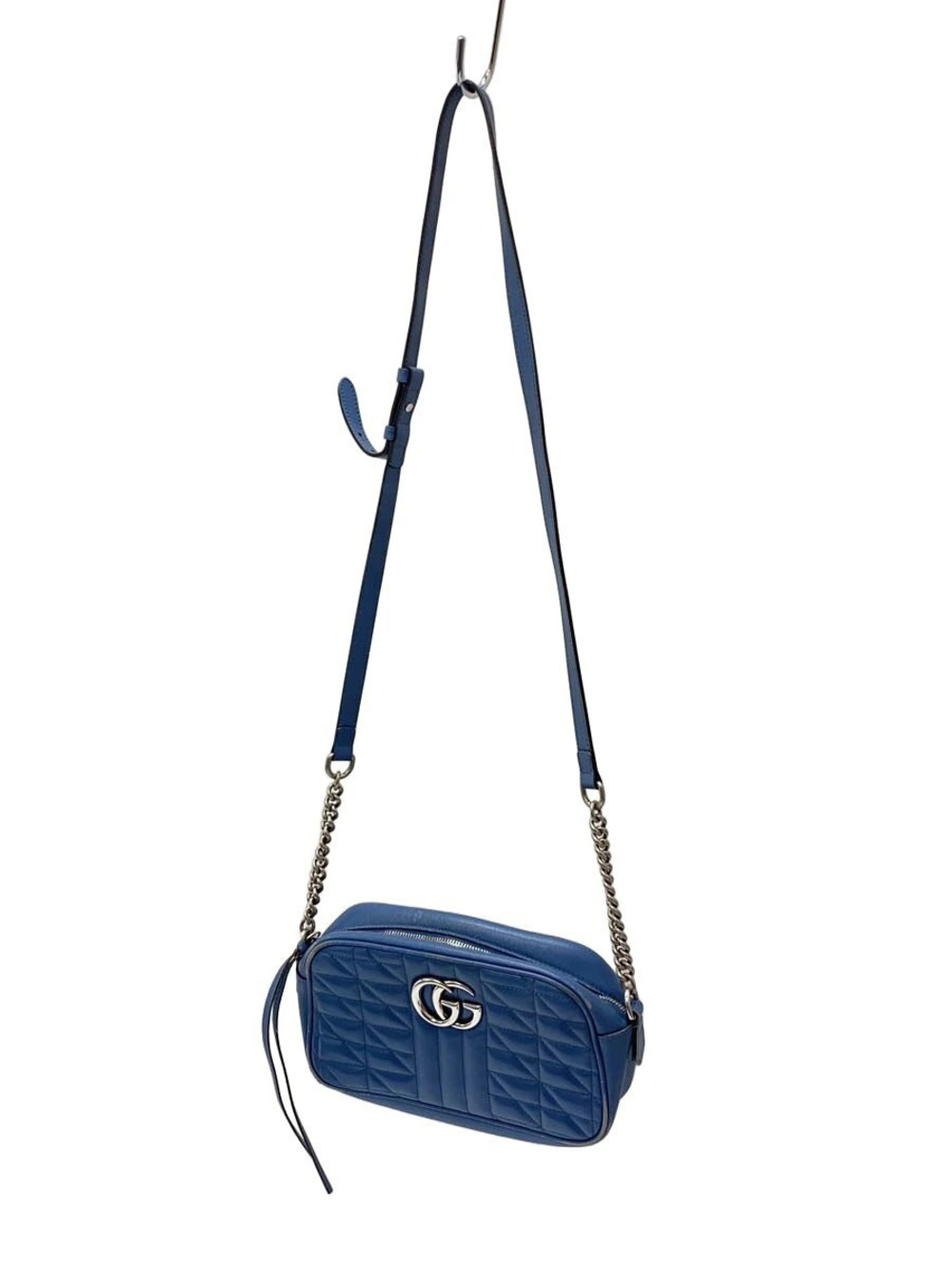 Gucci blue quilted leather GG Marmont Camera Bag chain leather